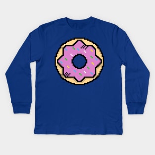 Cute Pink Donut - Pixel Icon Kids Long Sleeve T-Shirt